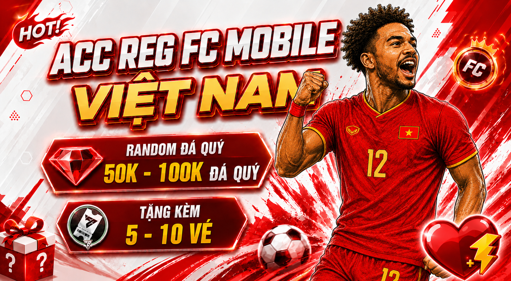 🇻🇳 Acc Reg Đá Quý Fc Mobile Vn [ 50k - 100k Đá Quý ] + [ 5 - 10 Vé ]